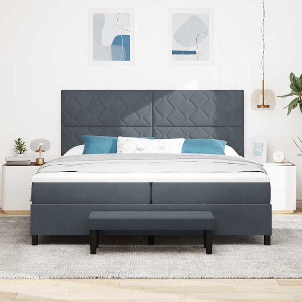 vidaXL Lit &agrave; ressorts avec matelas Gris fonc&eacute; 200 x 200 cm Velours