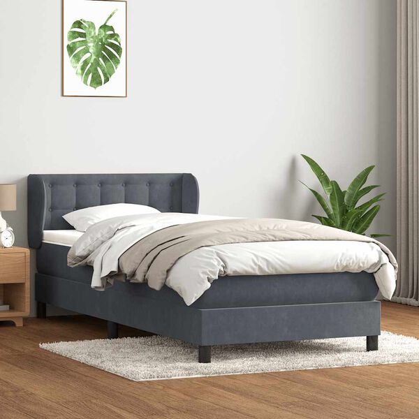 vidaXL Sommier &agrave; lattes de lit et matelas gris fonc&eacute; 100x220cm velours