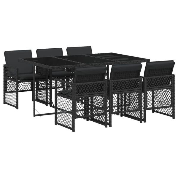 vidaXL Ensemble &agrave; manger de jardin coussins 7 pcs noir r&eacute;sine tress&eacute;e