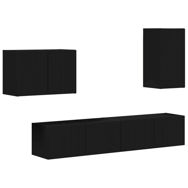 vidaXL Ensemble de meuble TV mural 4 pcs Noir Bois d'ing&eacute;nierie