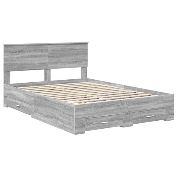 vidaXL Cadre de lit Gris Sonoma 140 x 190 cm Bois d'ing&eacute;nierie