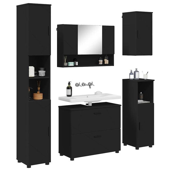 vidaXL Ensemble de mobilier de salle de bain avec tiroir 5 pcs Noir