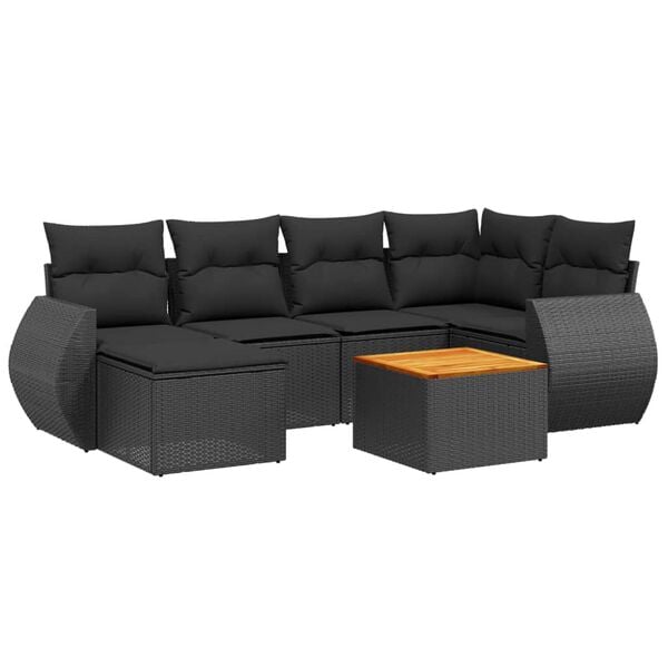 vidaXL Salon de jardin 7 pcs avec coussins noir r&eacute;sine tress&eacute;e