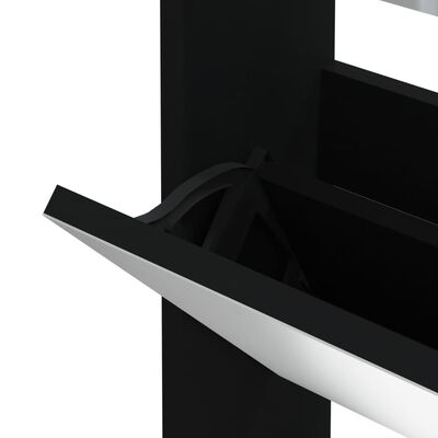 vidaXL Armoire à chaussures avec miroir 3 niveaux Noir 63x17x102,5 cm
