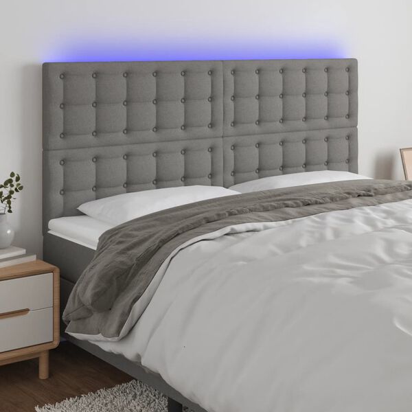 vidaXL T&ecirc;te de lit &agrave; LED Gris fonc&eacute; 160x5x118/128 cm Tissu