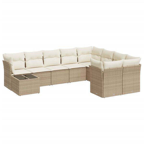 vidaXL Salon de jardin avec coussins 10 pcs beige r&eacute;sine tress&eacute;e