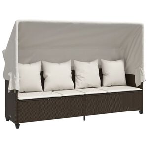vidaXL Chaise longue avec auvent et coussins marron r&eacute;sine tress&eacute;e