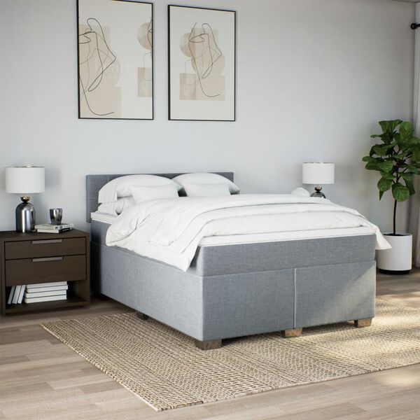 vidaXL Sommier &agrave; lattes de lit avec matelas Gris clair 140x190cm Tissu