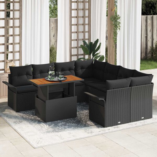 vidaXL Ensemble de canap&eacute; de jardin 9 pcs Noir Poly rotin