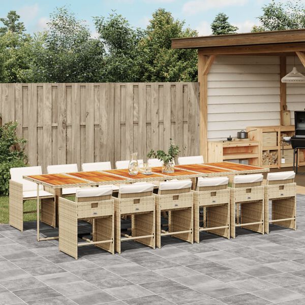vidaXL Ensemble &agrave; manger de jardin et coussins 13 pcs beige