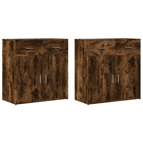vidaXL Buffets 2 pcs ch&ecirc;ne fum&eacute; 79x38x80 cm bois d'ing&eacute;nierie