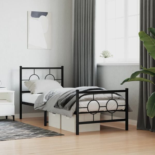 vidaXL Cadre de lit métal sans matelas avec pied de lit noir 75x190 cm