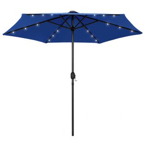 vidaXL Parasol de jardin et lumi&egrave;res LED m&acirc;t en aluminium bleu azur&eacute;