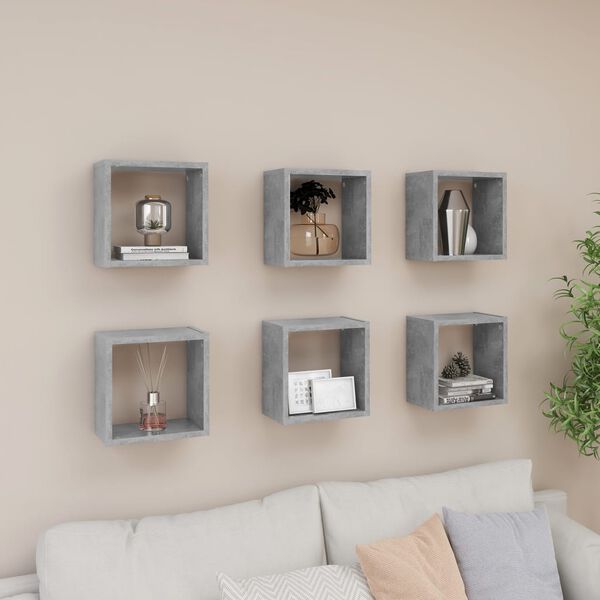 vidaXL &Eacute;tag&egrave;res cube murales 6 pcs Gris b&eacute;ton 26x15x26 cm