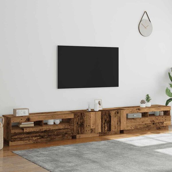 vidaXL Meuble TV avec lumi&egrave;res LED vieux bois bois d'ing&eacute;nierie