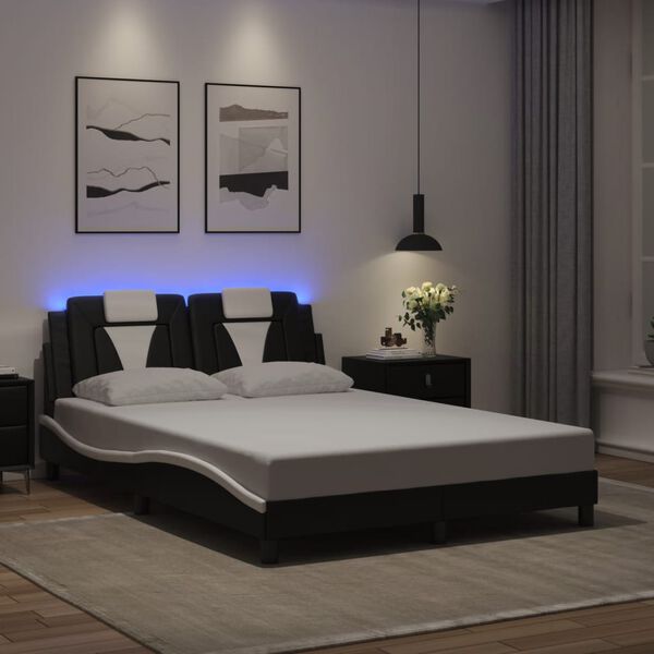 vidaXL Cadre de lit Viana avec LED sans matelas noir et blanc 140x200 cm