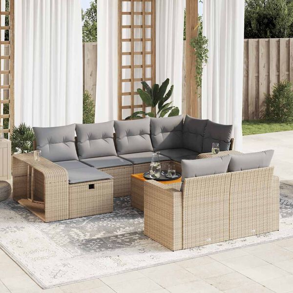 vidaXL Salon de jardin 11 pcs avec coussins beige r&eacute;sine tress&eacute;e