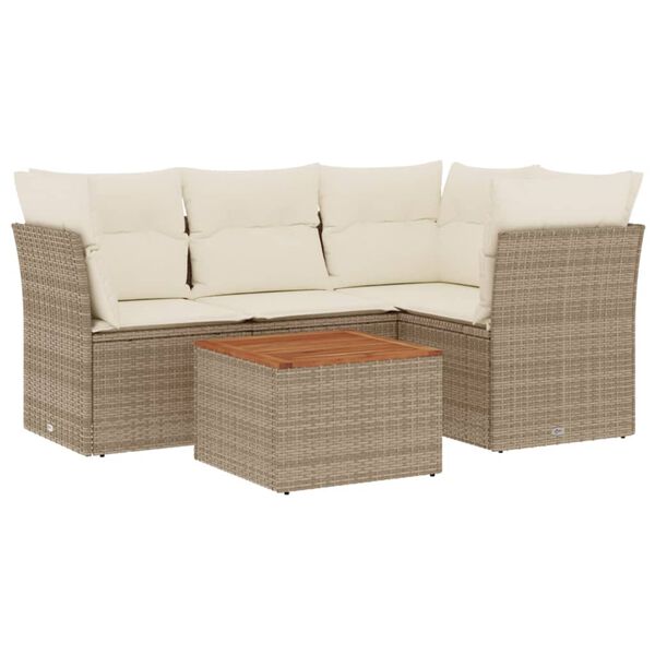 vidaXL Salon de jardin avec coussins 5 pcs beige r&eacute;sine tress&eacute;e
