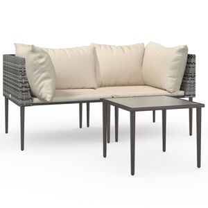 vidaXL Salon de jardin 3 pcs avec coussins Gris R&eacute;sine tress&eacute;e