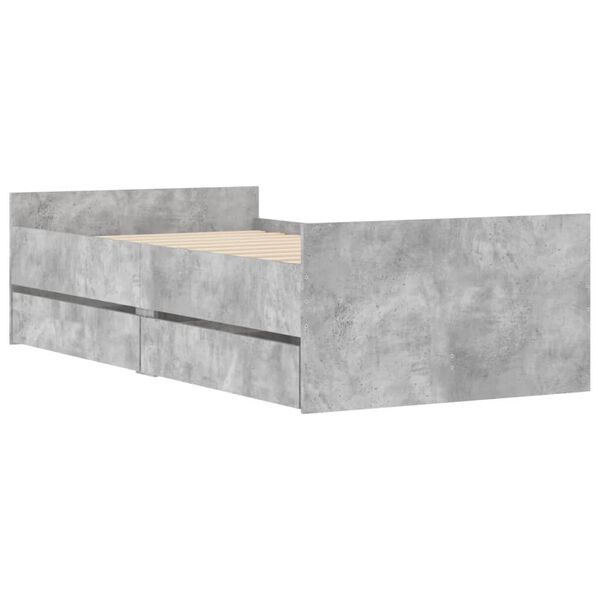 vidaXL Cadre de lit avec tiroirs sans matelas gris béton 90x190 cm