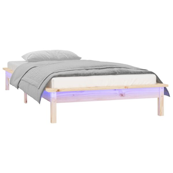 vidaXL Cadre de lit &agrave; LED sans matelas 90x190 cm bois massif