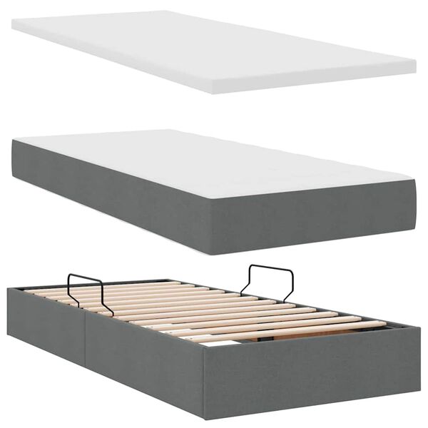 vidaXL Lit avec rangement et matelas Gris fonc&eacute; 90 x 190 cm