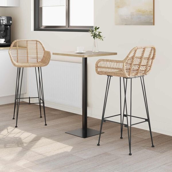vidaXL Chaise de bar 2 pcs Naturel 55 x 52 x 92 cm Rotin et métal