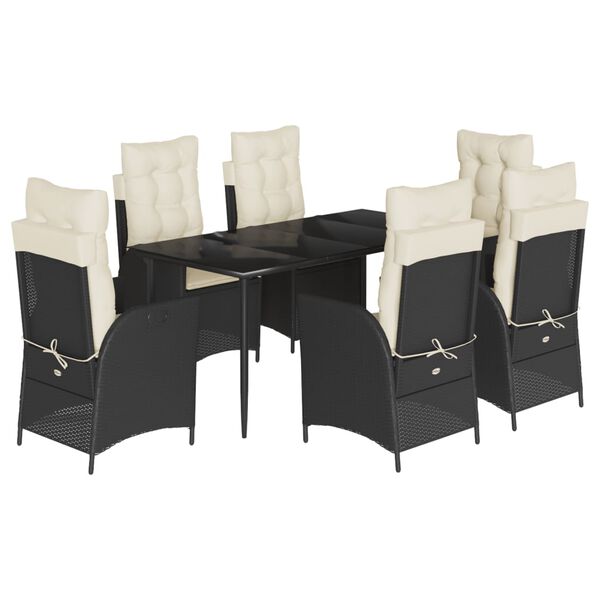 vidaXL Ensemble &agrave; manger de jardin coussins 7pcs Noir R&eacute;sine tress&eacute;e