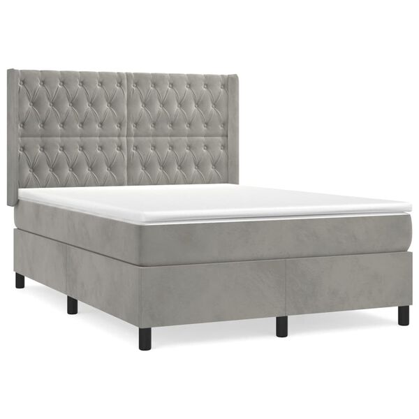 vidaXL Sommier &agrave; lattes de lit et matelas Gris clair 140x190cm Velours