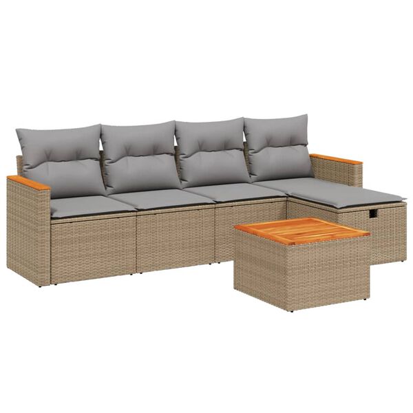 vidaXL Salon de jardin avec coussins 6pcs m&eacute;lange beige r&eacute;sine tress&eacute;e