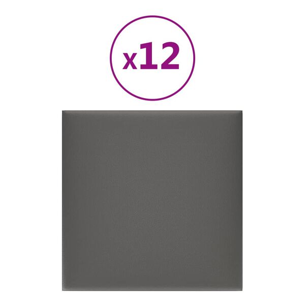 vidaXL Panneaux muraux 12 pcs Gris 30x30 cm Similicuir 1,08 m&sup2;