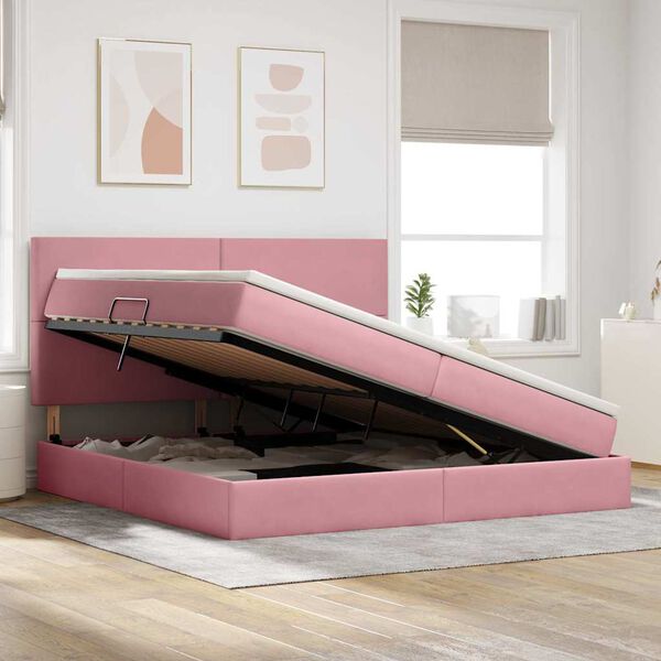 vidaXL Lit avec rangement et matelas Rose 200 x 200 cm Velours