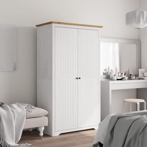 vidaXL Garde-robe BODO blanc marron 99x53,5x173 cm bois massif de pin