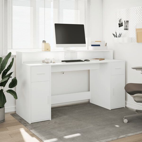 vidaXL Bureau avec lumi&egrave;res LED blanc 160x55x91 cm bois d'ing&eacute;nierie