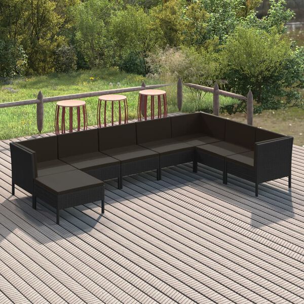vidaXL Salon de jardin 8 pcs avec coussins r&eacute;sine tress&eacute;e noir