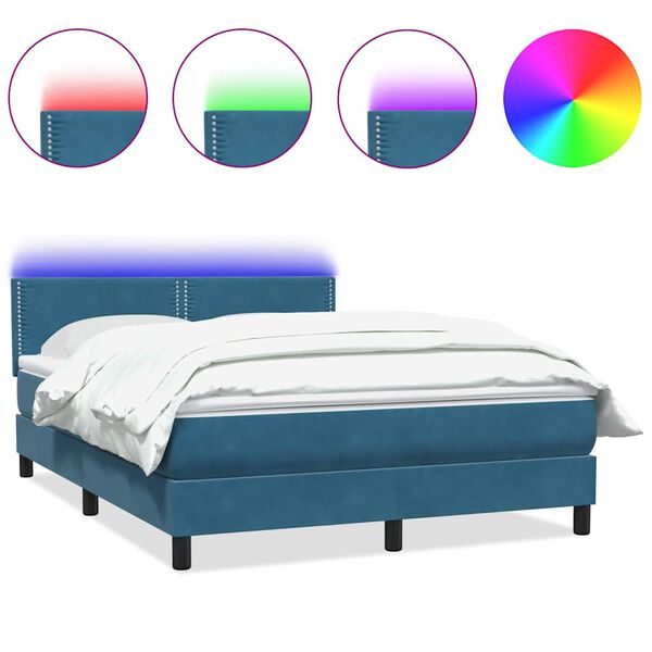 vidaXL Sommier &agrave; lattes de lit et matelas et LED Bleu fonc&eacute; 160x220cm Velours