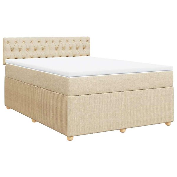 vidaXL Sommier &agrave; lattes de lit avec matelas Cr&egrave;me 140x190 cm Tissu