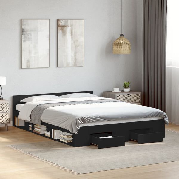 vidaXL Cadre de lit avec tiroirs sans matelas noir 120x190 cm