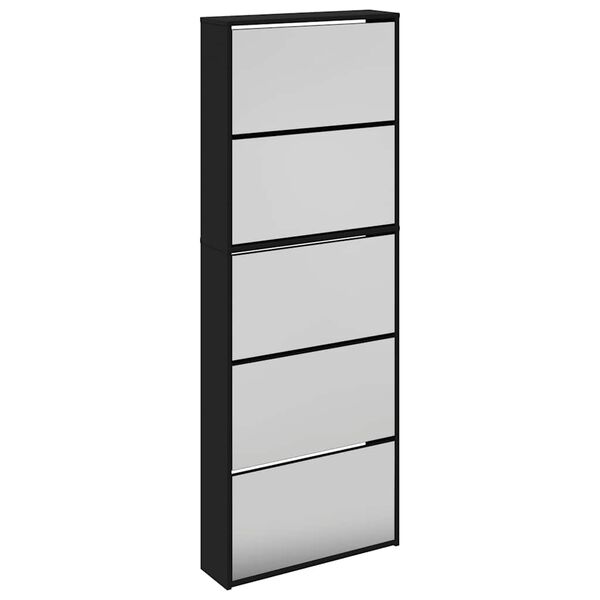 vidaXL Armoire &agrave; chaussures avec miroir 5 niveaux noir 63x17x169,5 cm