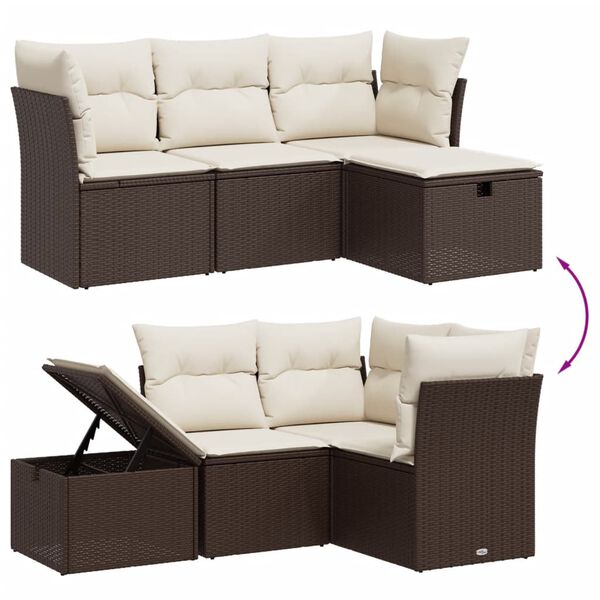 vidaXL Salon de jardin 4 pcs avec coussins marron résine tressée