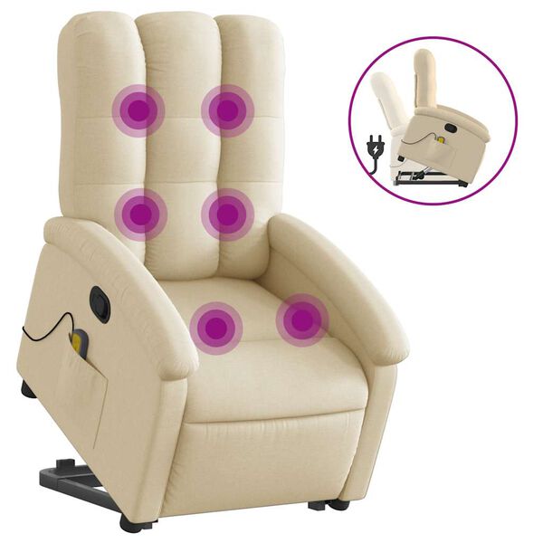 vidaXL Fauteuil inclinable de massage Cr&egrave;me Tissu