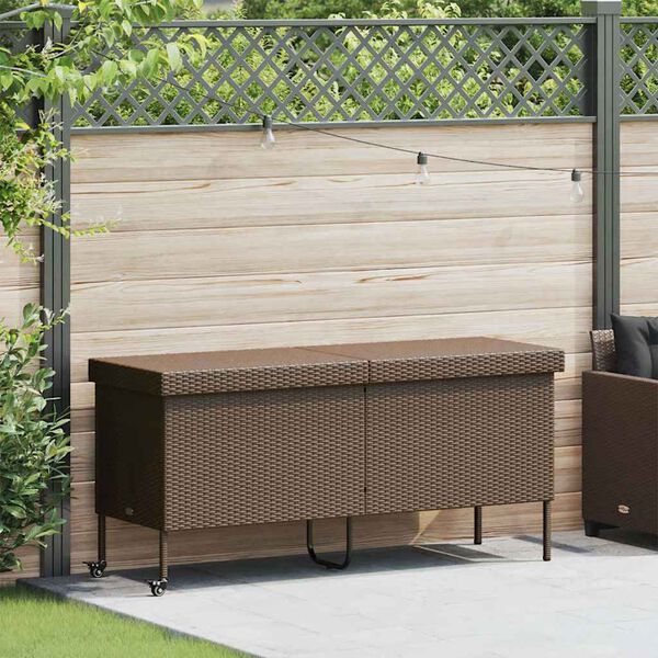 vidaXL Bo&icirc;te rangement jardin roues marron 160x55x75 cm r&eacute;sine tress&eacute;e