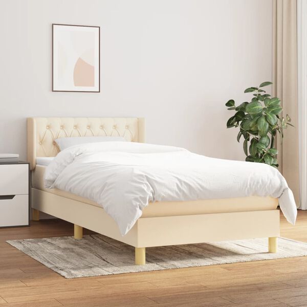 vidaXL Sommier &agrave; lattes de lit avec matelas Cr&egrave;me 90x200 cm Tissu