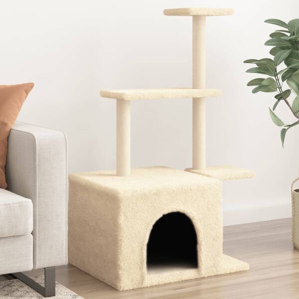 vidaXL Arbre &agrave; chat avec griffoirs en sisal cr&egrave;me 110 cm