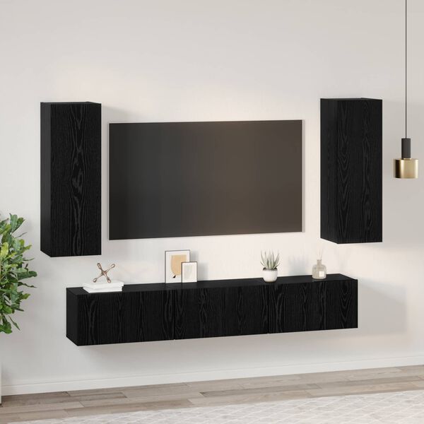 vidaXL Ensemble meuble TV 5 pcs Ch&ecirc;ne noir Bois d'ing&eacute;nierie