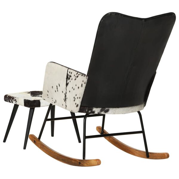 vidaXL Chaise &agrave; bascule avec repose-pied Noir Cuir v&eacute;ritable