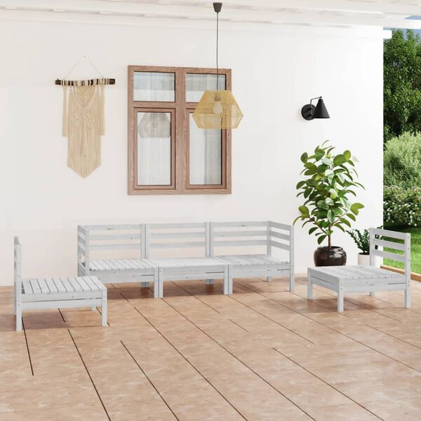 vidaXL Salon de jardin 5 pcs Blanc Bois de pin massif