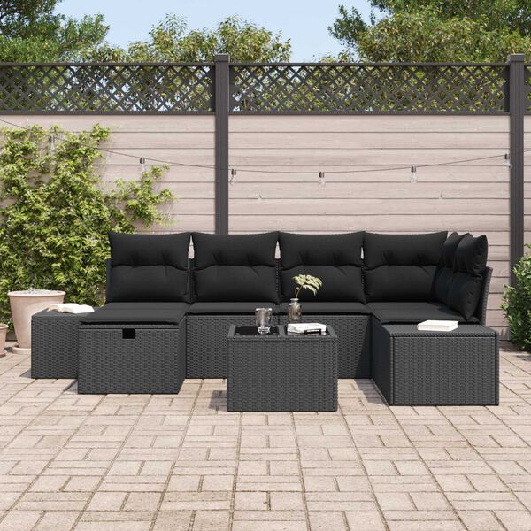 vidaXL Ensemble de canap&eacute; de jardin avec coussin 7 pcs Noir polyrotin