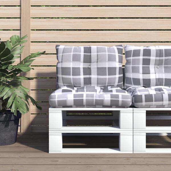 vidaXL Coussins de palette lot de 2 motif &agrave; carreaux gris tissu