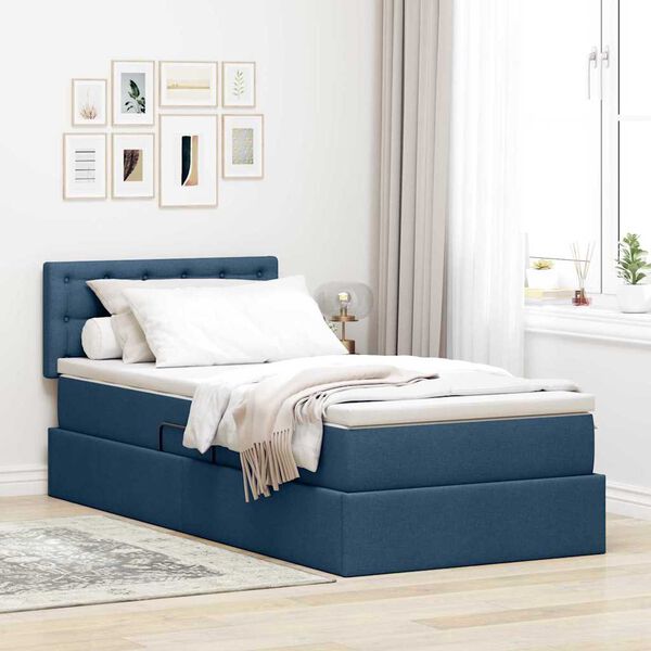 vidaXL Lit avec rangement et matelas avec matelas Bleu 100 x 200 cm